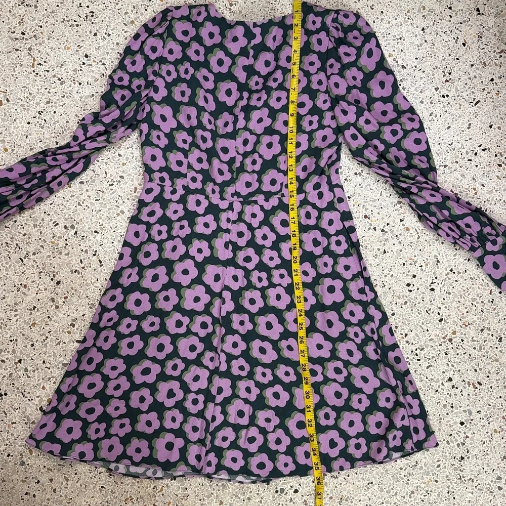 Kate Spade purple green spruce flaire flora fluid floral mini dress 6